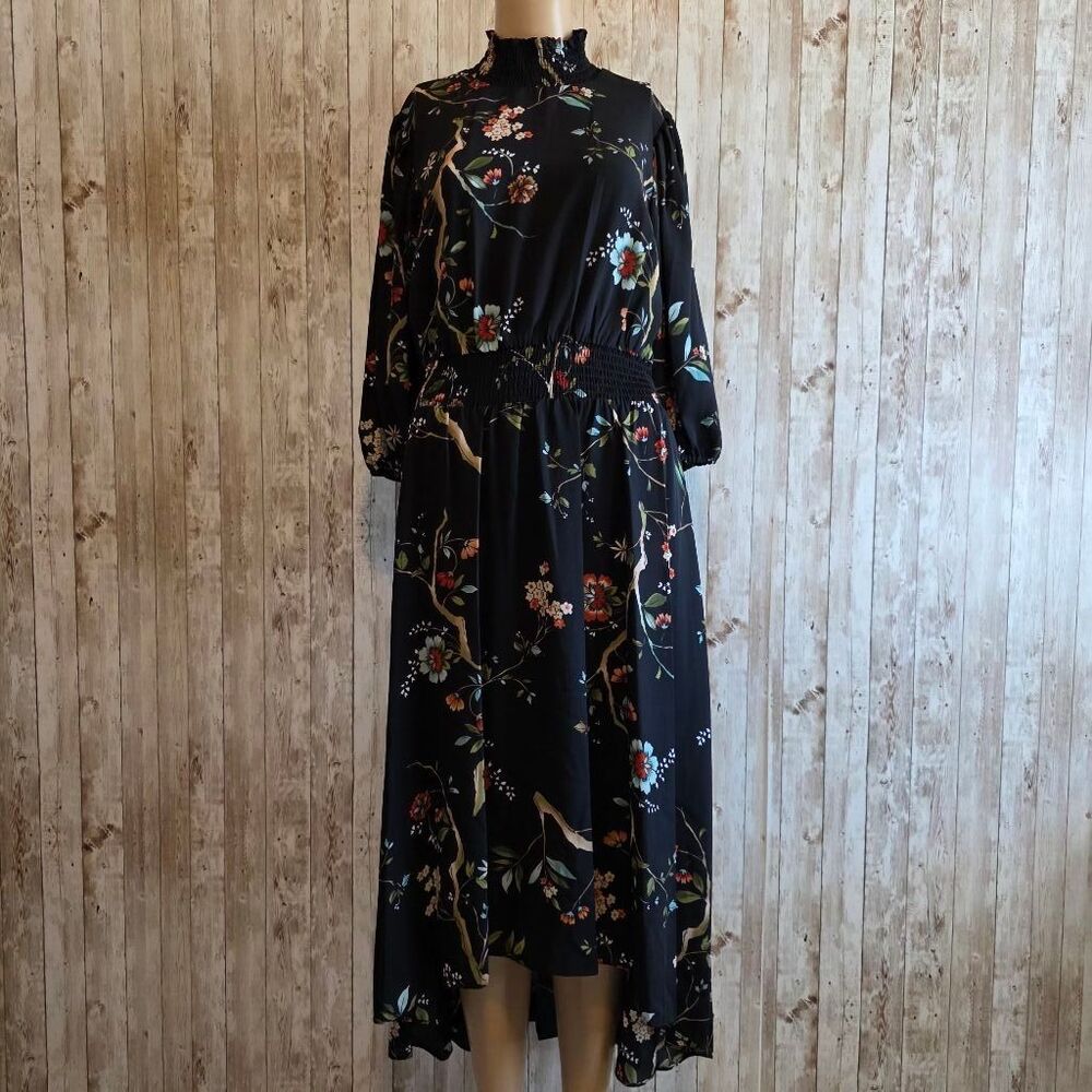 Women's Nanette Lepore Dress Size 4 Black Floral 3/4 Sleeve